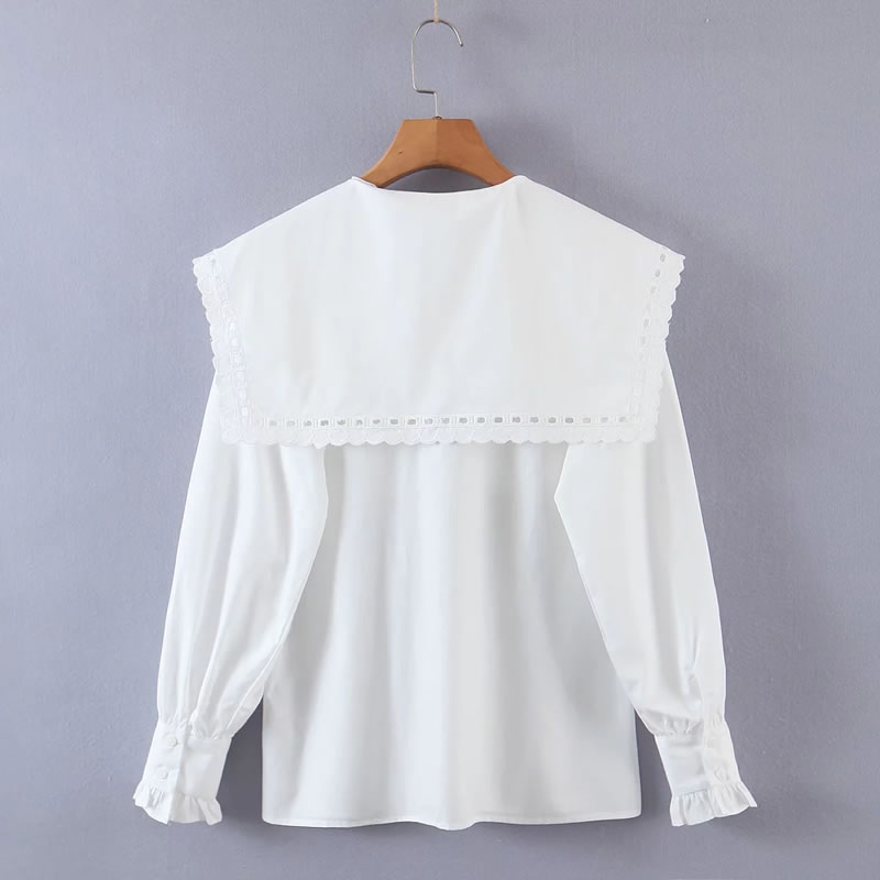 Fashion White Lapel Embroidered Shirt,Tank Tops & Camis
