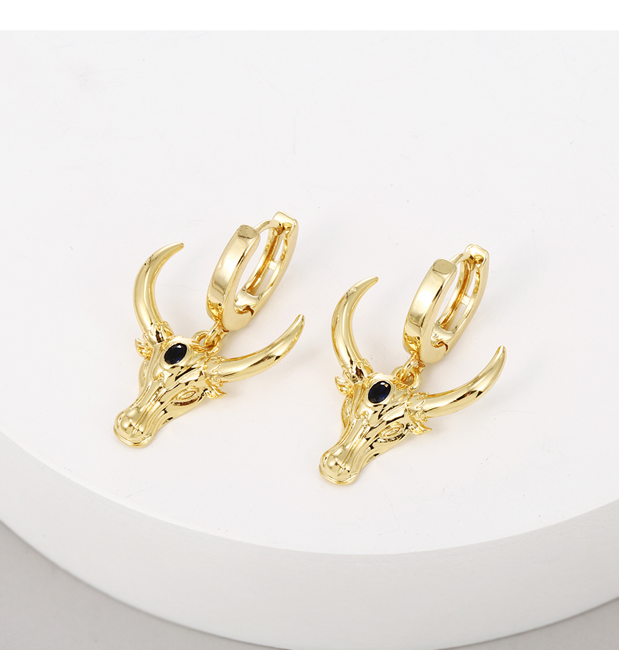 Fashion Gold Brass Inlaid Zirconium Bull Head Earrings,Hoop Earrings
