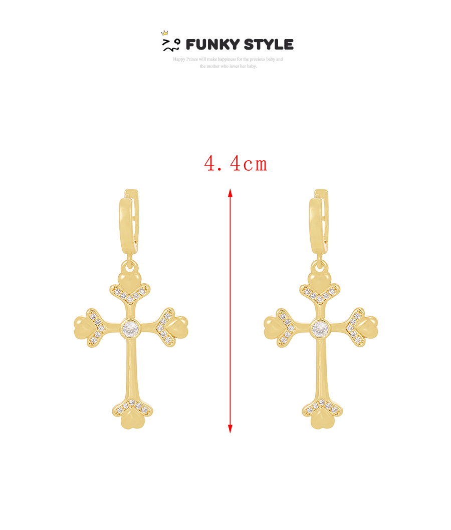 Fashion Gold-2 Brass Inset Zirconium Cross Earrings,Hoop Earrings