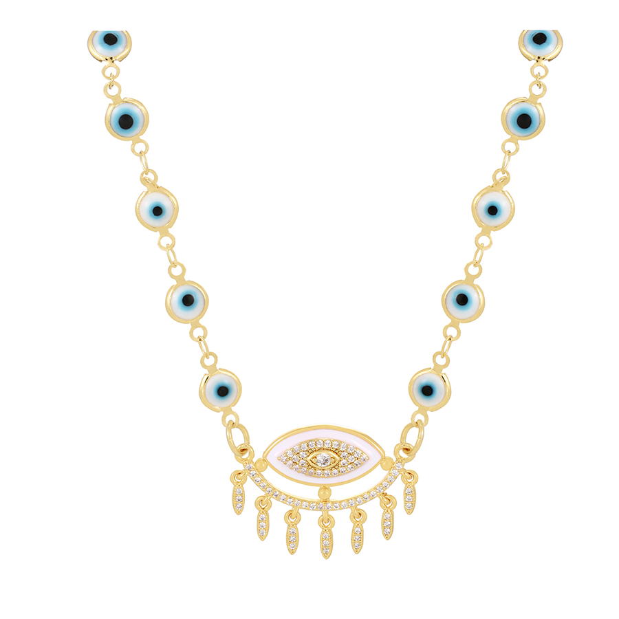 Fashion Gold-2 Bronze Zirconium Oil Drop Eye Necklace,Necklaces