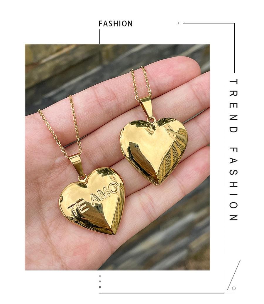 Fashion Gold Titanium Steel Letter Heart Necklace,Necklaces