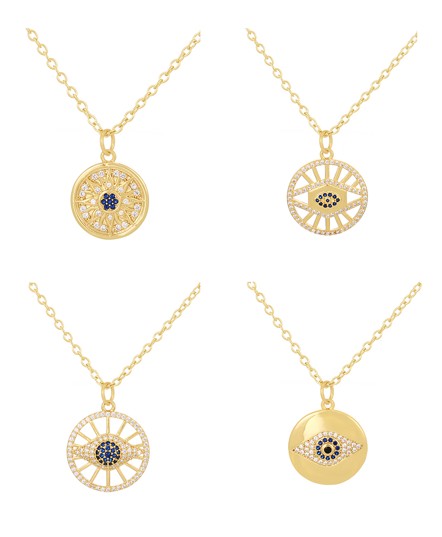 Fashion Gold-2 Bronze Zirconium Irregular Eye Pendant Necklace,Necklaces