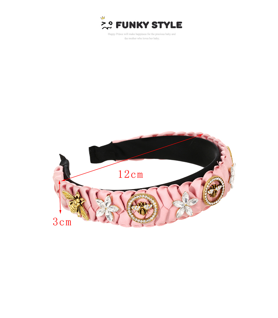 Fashion Pink Alloy Diamond Bee Flower Pleated Headband,Head Band
