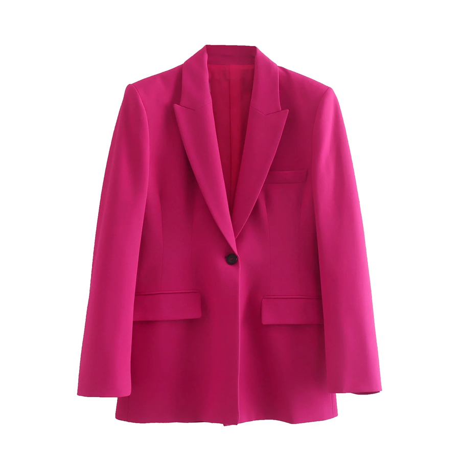 Fashion Rose Red Single Button Blazer With Lapel Pocket,Coat-Jacket