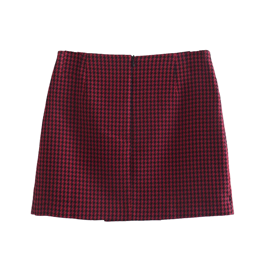 Fashion Red Box Houndstooth Skirt,Skirts