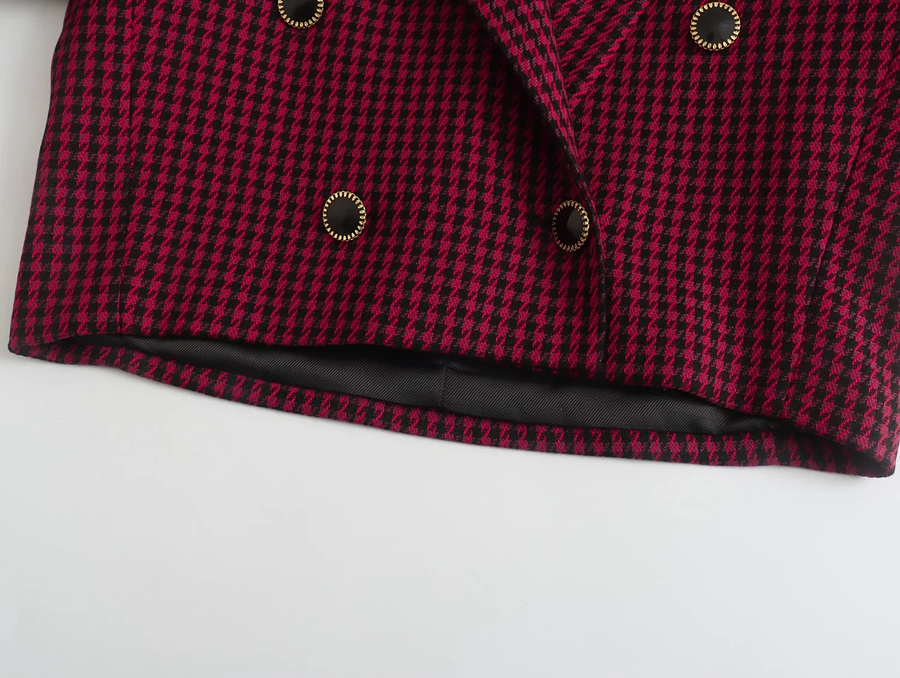 Fashion Red Box Houndstooth Short Blazer,Coat-Jacket