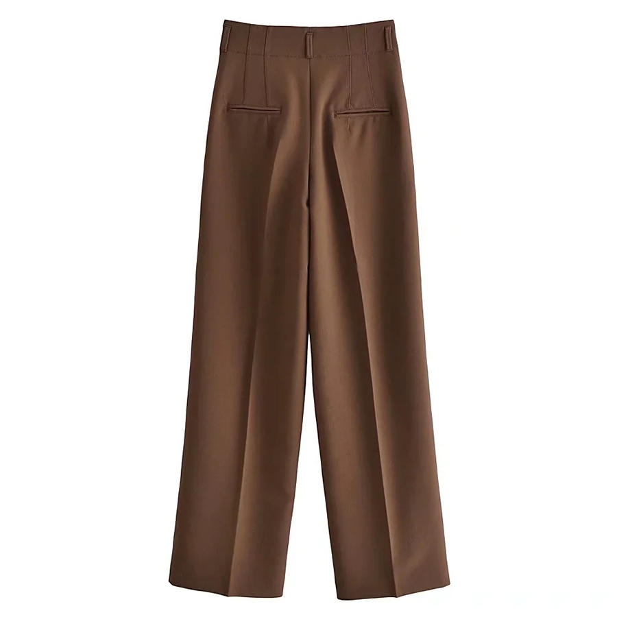 Fashion Brown Polyester Cotton High Waist Straight Leg Pants,Pants