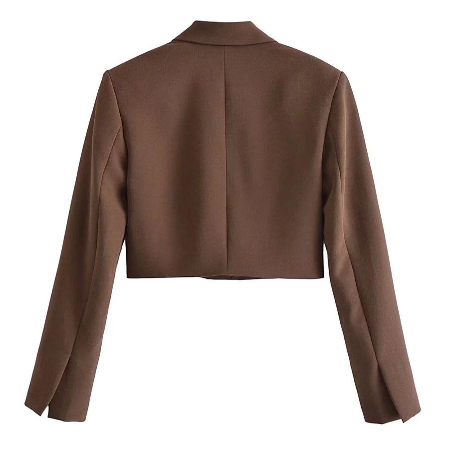 Fashion Brown Shoulder Pad Cropped Blazer,Coat-Jacket