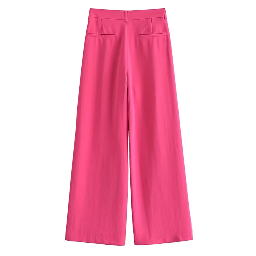 Fashion Rose Red Polyester Cotton High Waist Straight Leg Pants,Pants