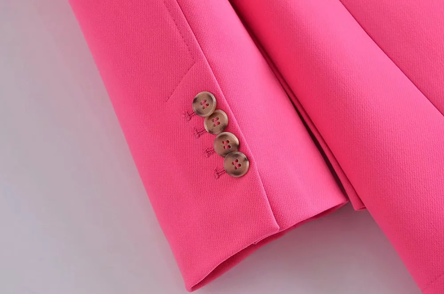 Fashion Rose Red Polyester Cotton Double Pocket Blazer,Coat-Jacket