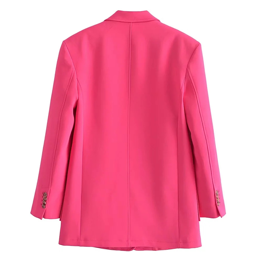 Fashion Rose Red Polyester Cotton Double Pocket Blazer,Coat-Jacket
