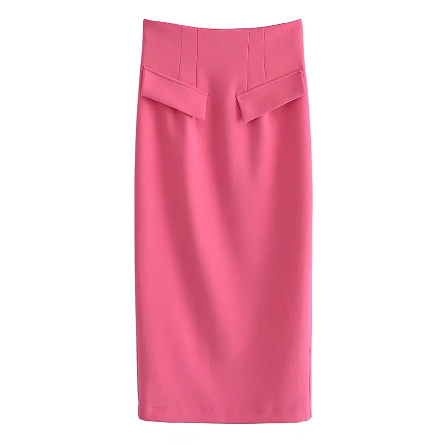 Fashion Pink Flap Straight Skirt,Skirts