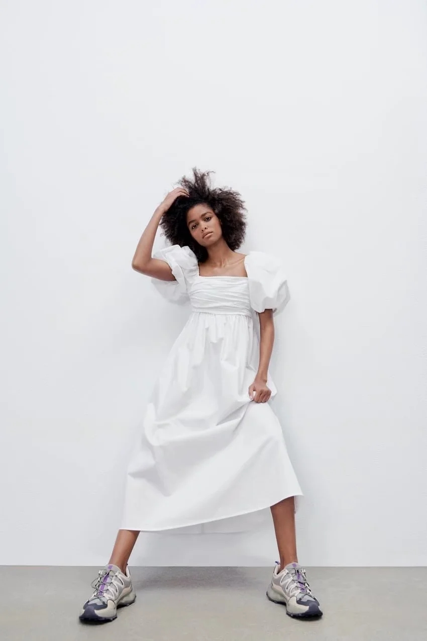 Fashion White Polycotton Pleated Lapel Dress,Mini & Short Dresses