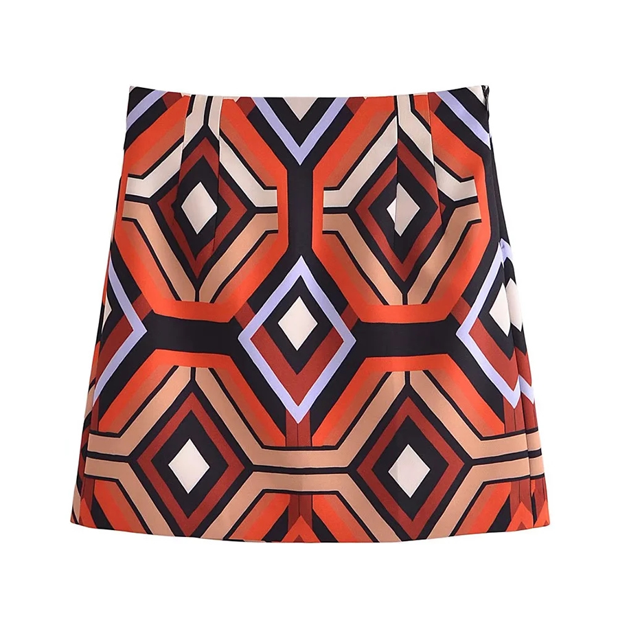 Fashion Geometric Print Polyester Cotton Print Skirt,Skirts