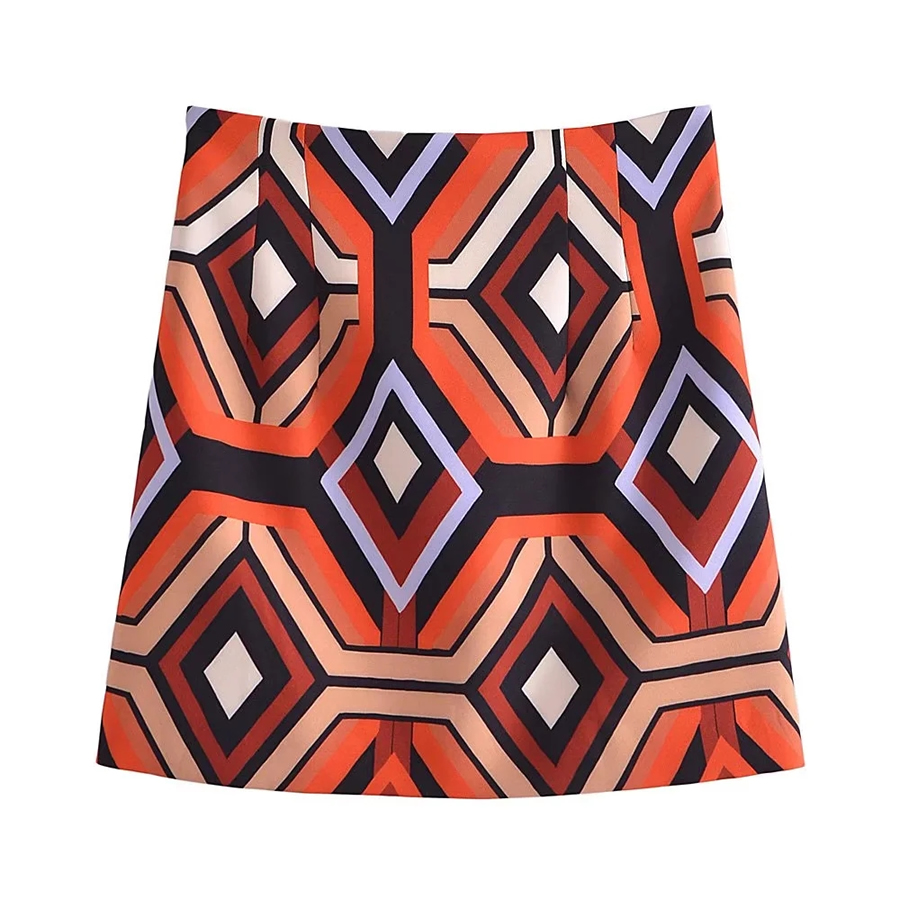 Fashion Geometric Print Polyester Cotton Print Skirt,Skirts