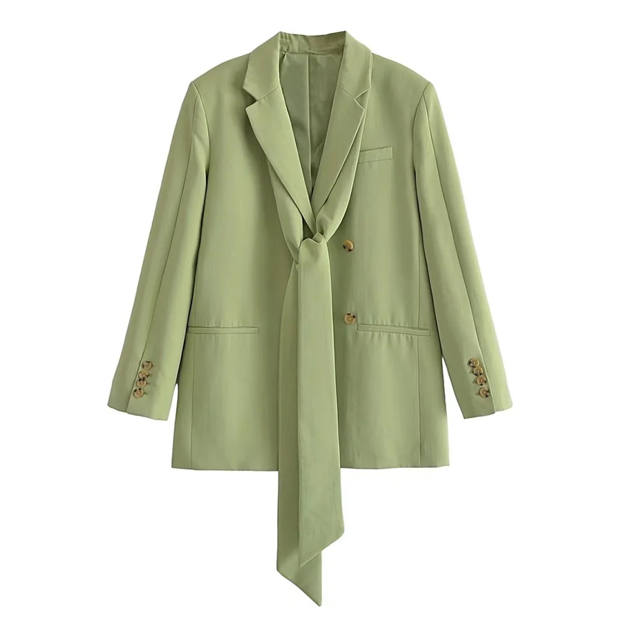 Fashion Green Polycotton Neck Tie Blazer,Coat-Jacket