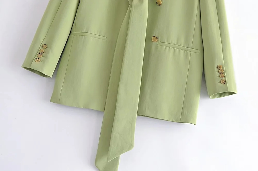 Fashion Green Polycotton Neck Tie Blazer,Coat-Jacket
