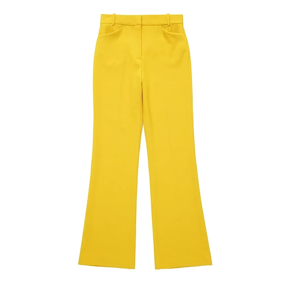 Fashion Yellow Textured Straight-leg Flared Pants,Pants