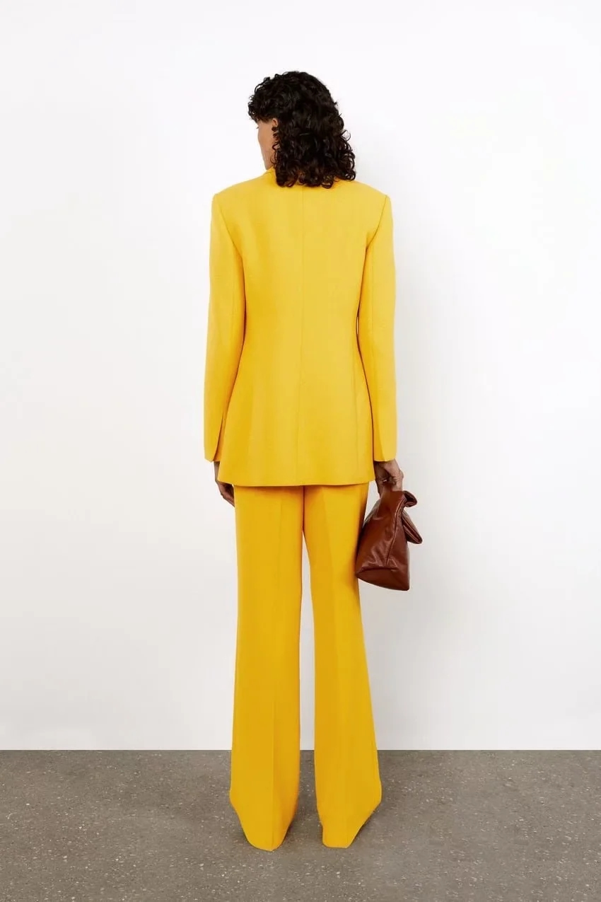 Fashion Yellow Blended Lapel Irregular Blazer,Coat-Jacket