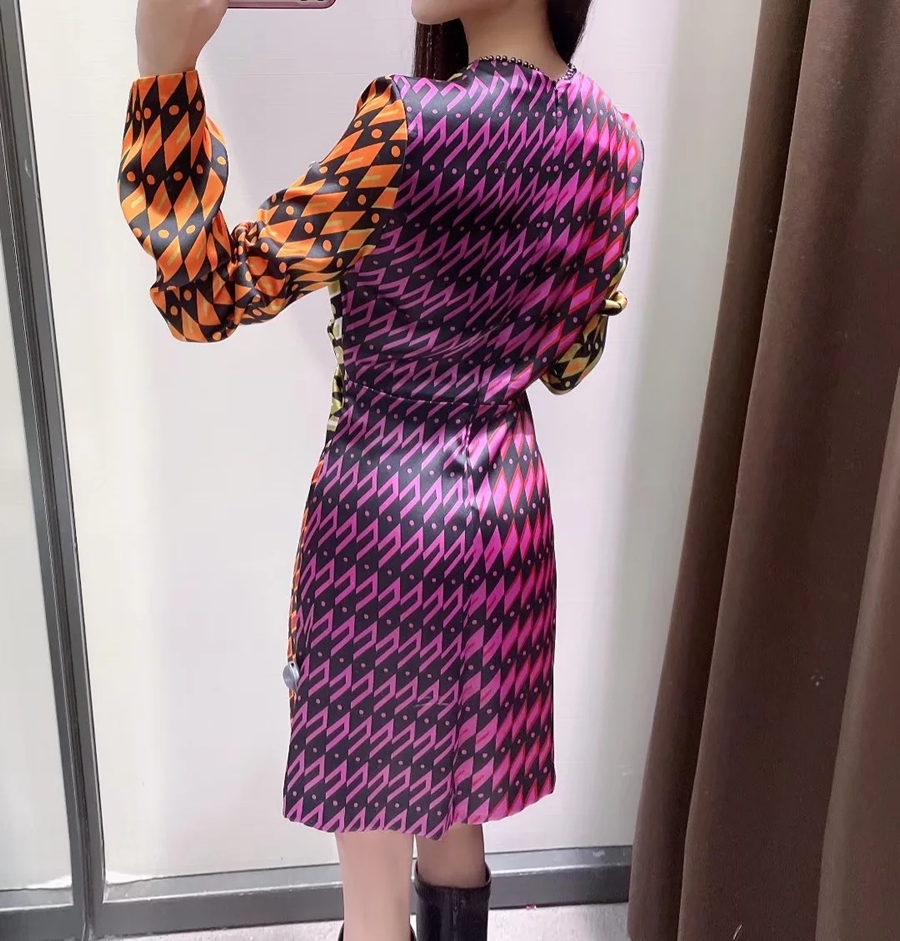 Fashion Geometric Print Printed V-neck Dress,Mini & Short Dresses