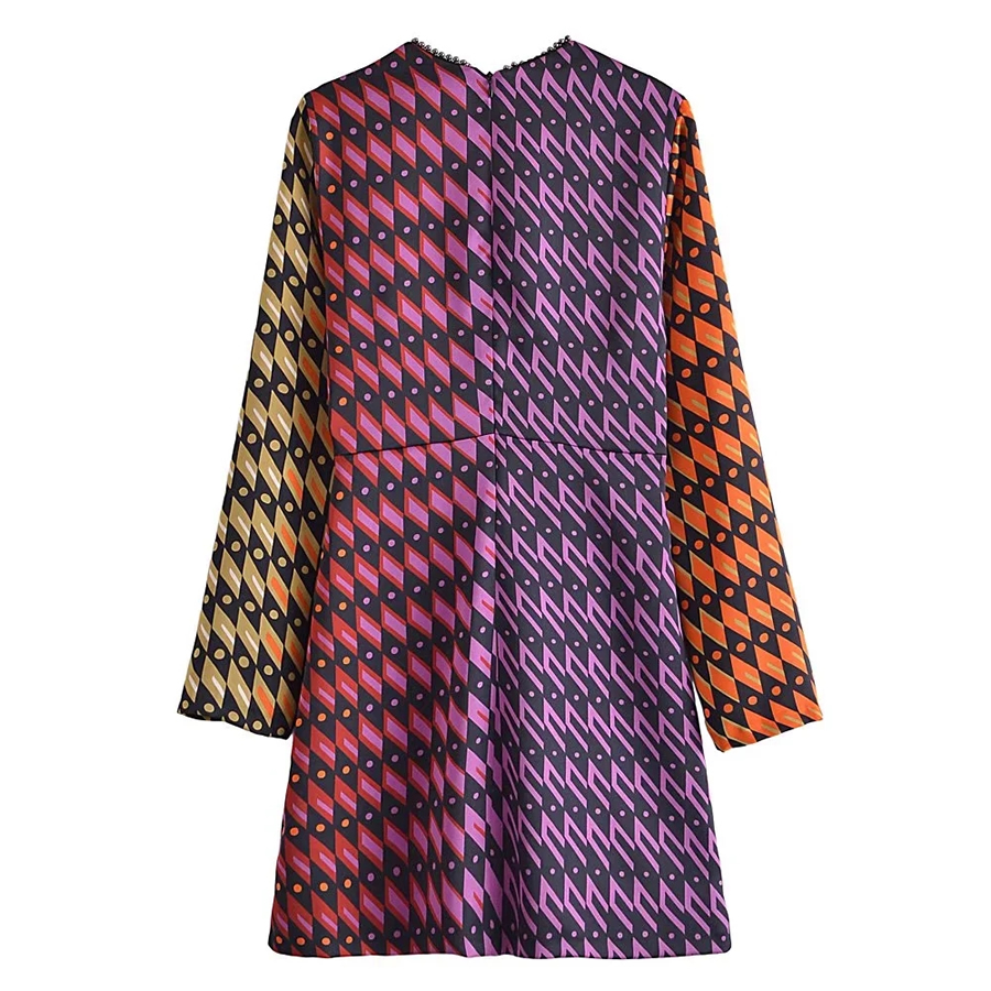 Fashion Geometric Print Printed V-neck Dress,Mini & Short Dresses