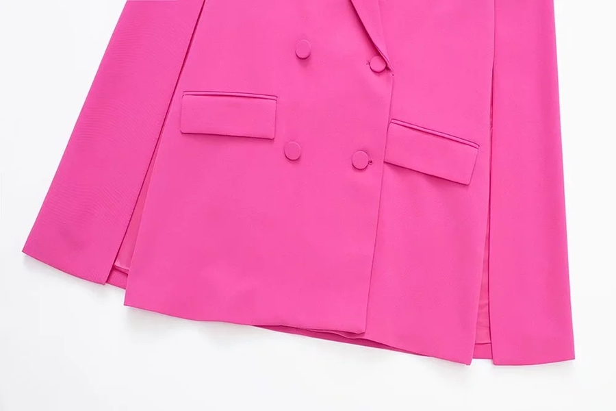 Fashion Rose Red Cape Blazer With Pockets,Coat-Jacket