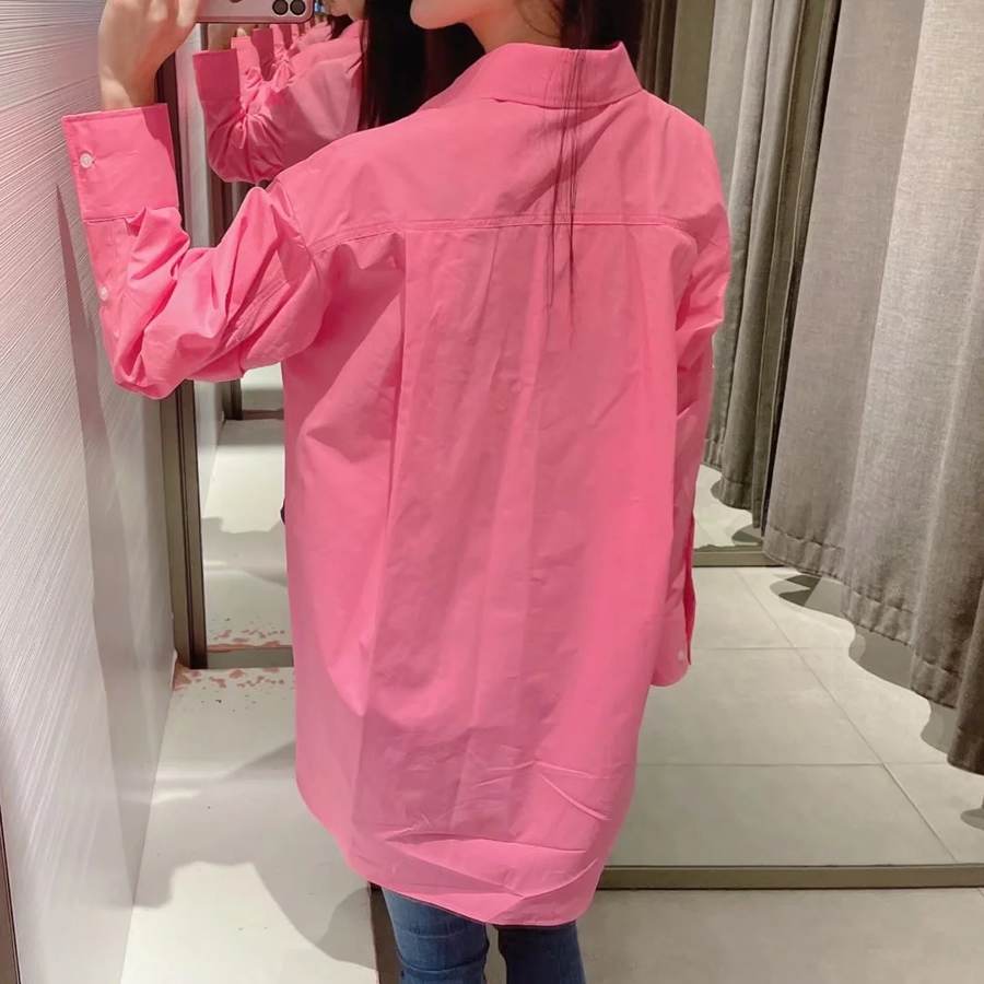 Fashion Pink Lapel Buttoned Shirt,Blouses