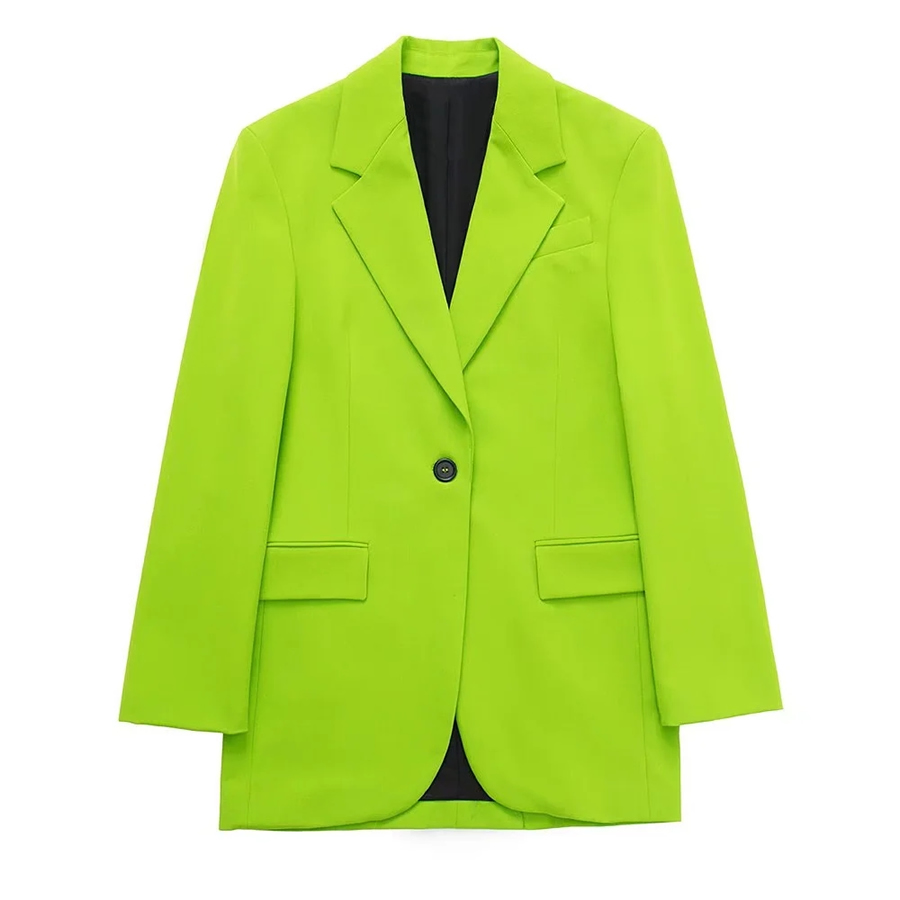 Fashion Green Blazer With Pockets,Coat-Jacket