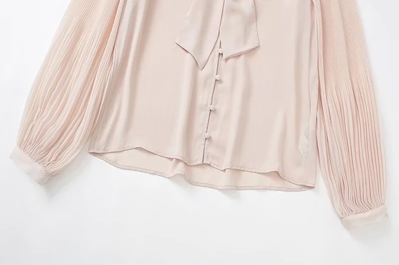 Fashion Off White Pleated Bow Shirt,Blouses