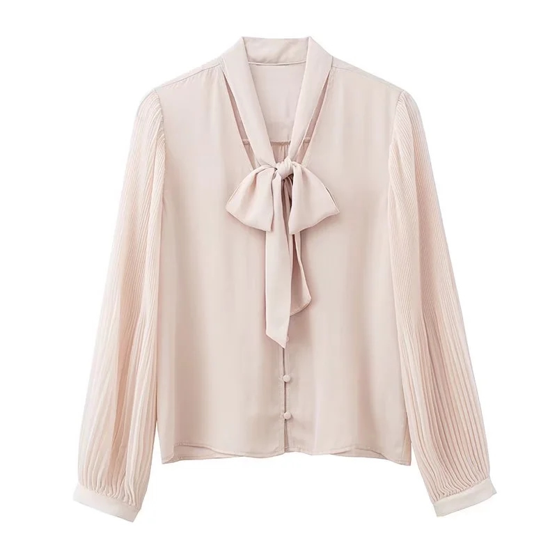 Fashion Off White Pleated Bow Shirt,Blouses