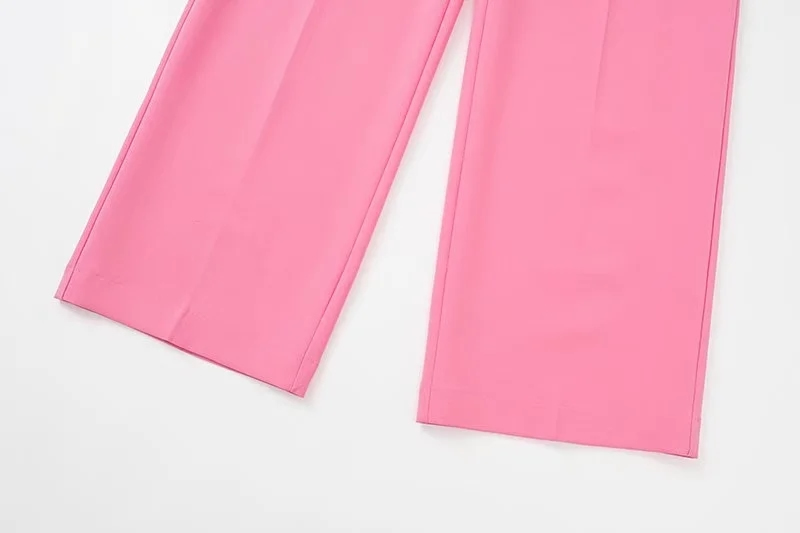 Fashion Pink Woven Micro-pleated Straight-leg Suit Trousers,Pants