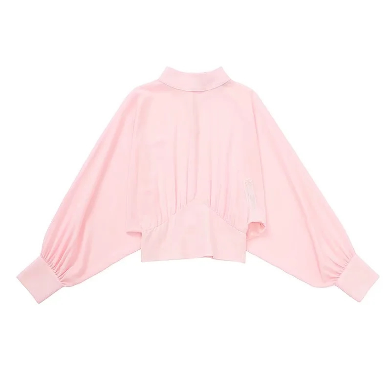 Fashion Pink Chiffon Dolman Drape Top,Blouses