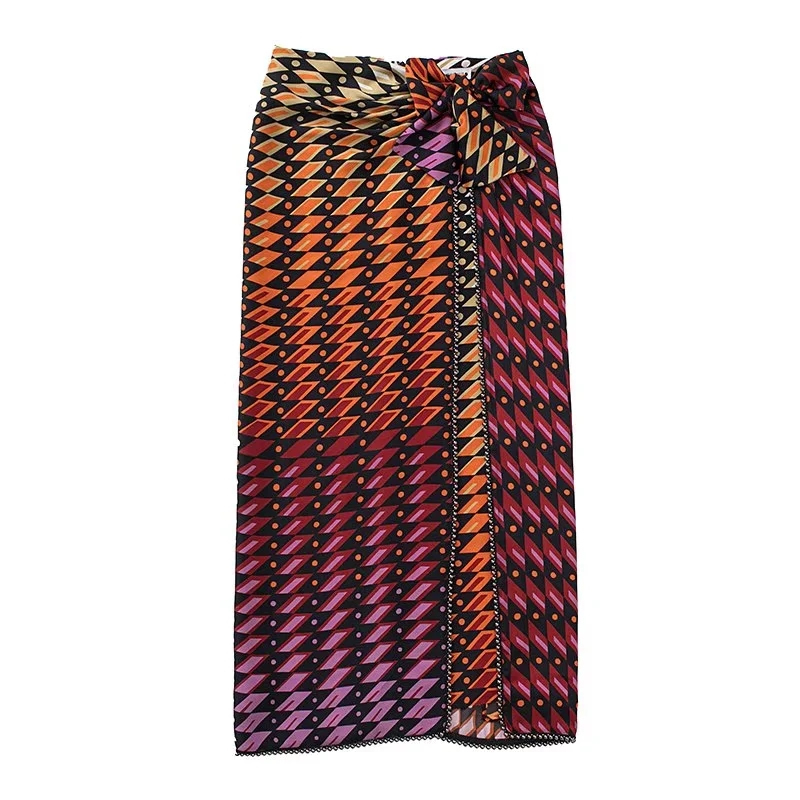 Fashion Geometric Print Printed Knotted Skirt,Skirts