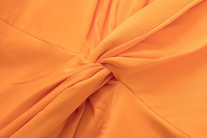 Fashion Orange Silk Satin Lapel Knot V-neck Dress,Mini & Short Dresses