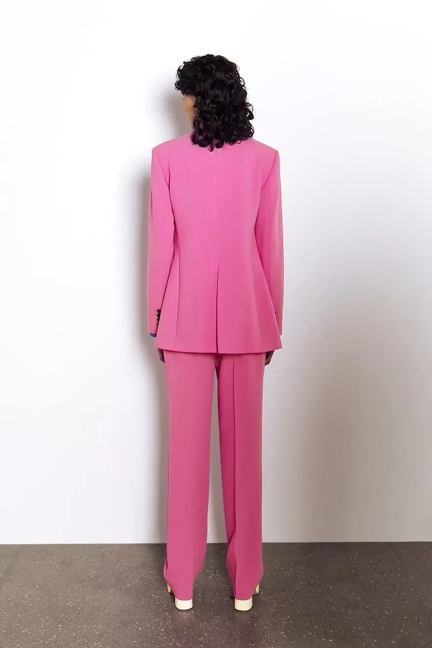 Fashion Pink Single-button Lapel Blazer With Pockets,Coat-Jacket