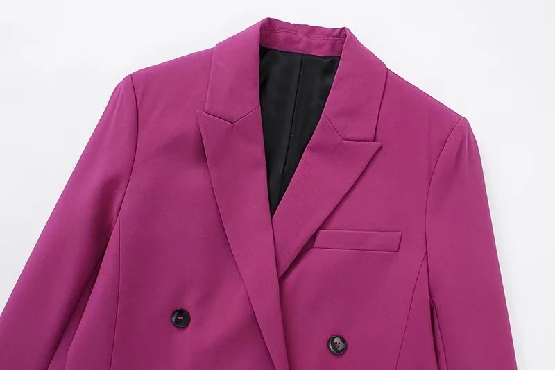 Fashion Fuchsia Double-breasted Pocket Blazer,Coat-Jacket