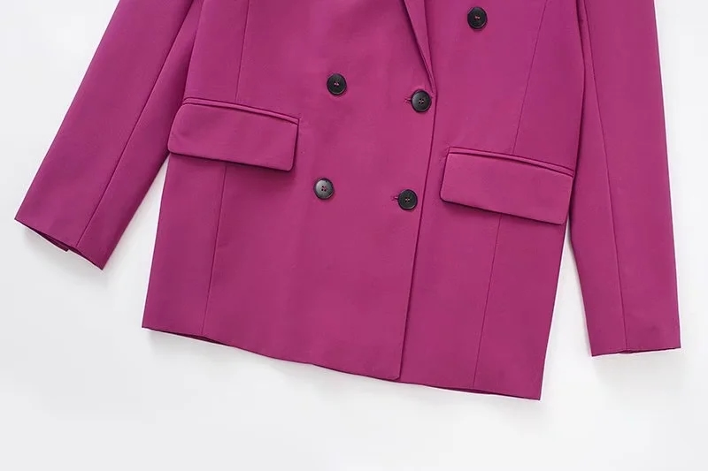 Fashion Fuchsia Double-breasted Pocket Blazer,Coat-Jacket