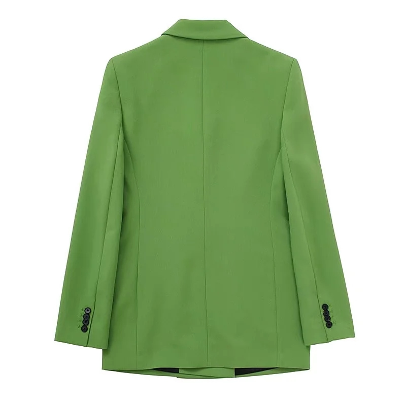 Fashion Green Double-breasted Pocket Blazer,Coat-Jacket