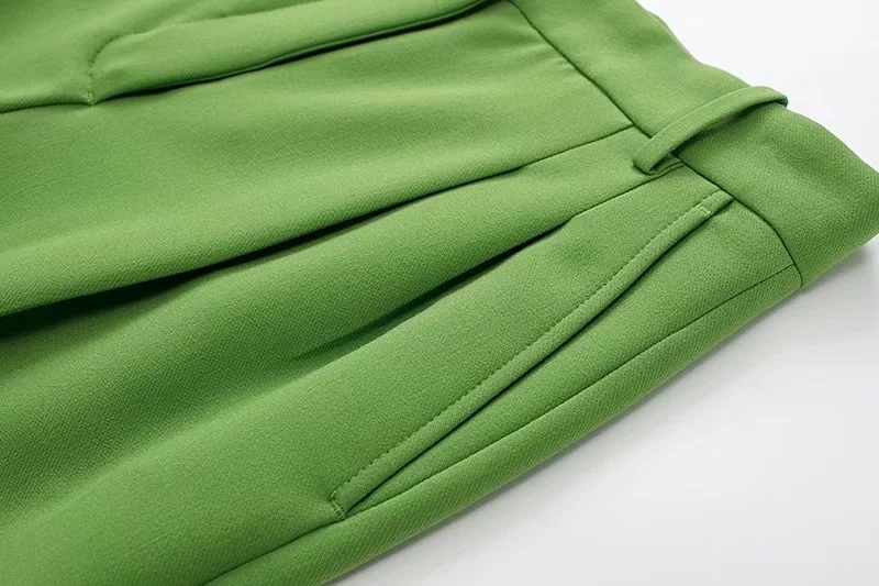Fashion Green Micro Pleated Straight-leg Trousers,Pants