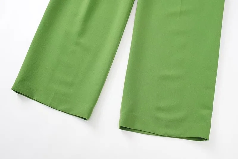 Fashion Green Micro Pleated Straight-leg Trousers,Pants