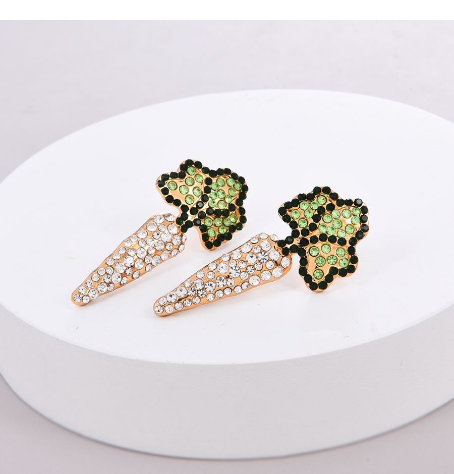 Fashion Green Alloy Diamond Radish Stud Earrings,Stud Earrings