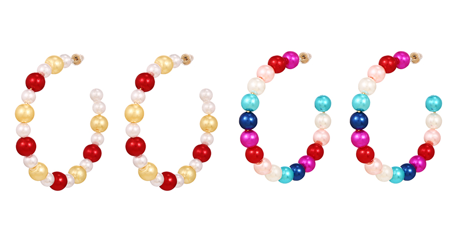 Fashion Color-4 Faux Pearl Beaded C-shaped Stud Earrings,Stud Earrings