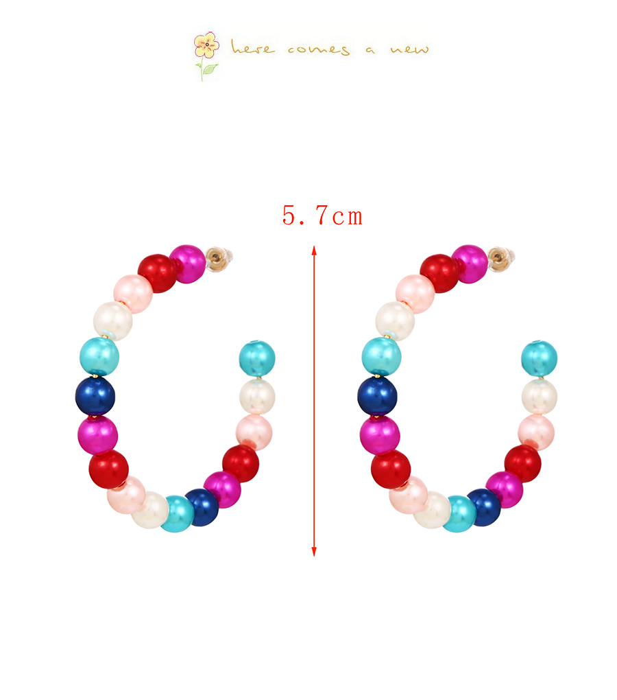 Fashion Color-3 Faux Pearl Beaded C-shaped Stud Earrings,Stud Earrings