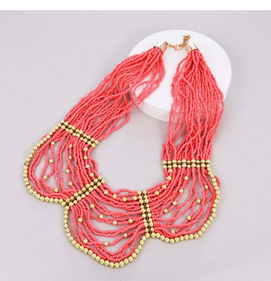 Fashion Red Alloy Multilayer Rice Bead Necklace,Multi Strand Necklaces