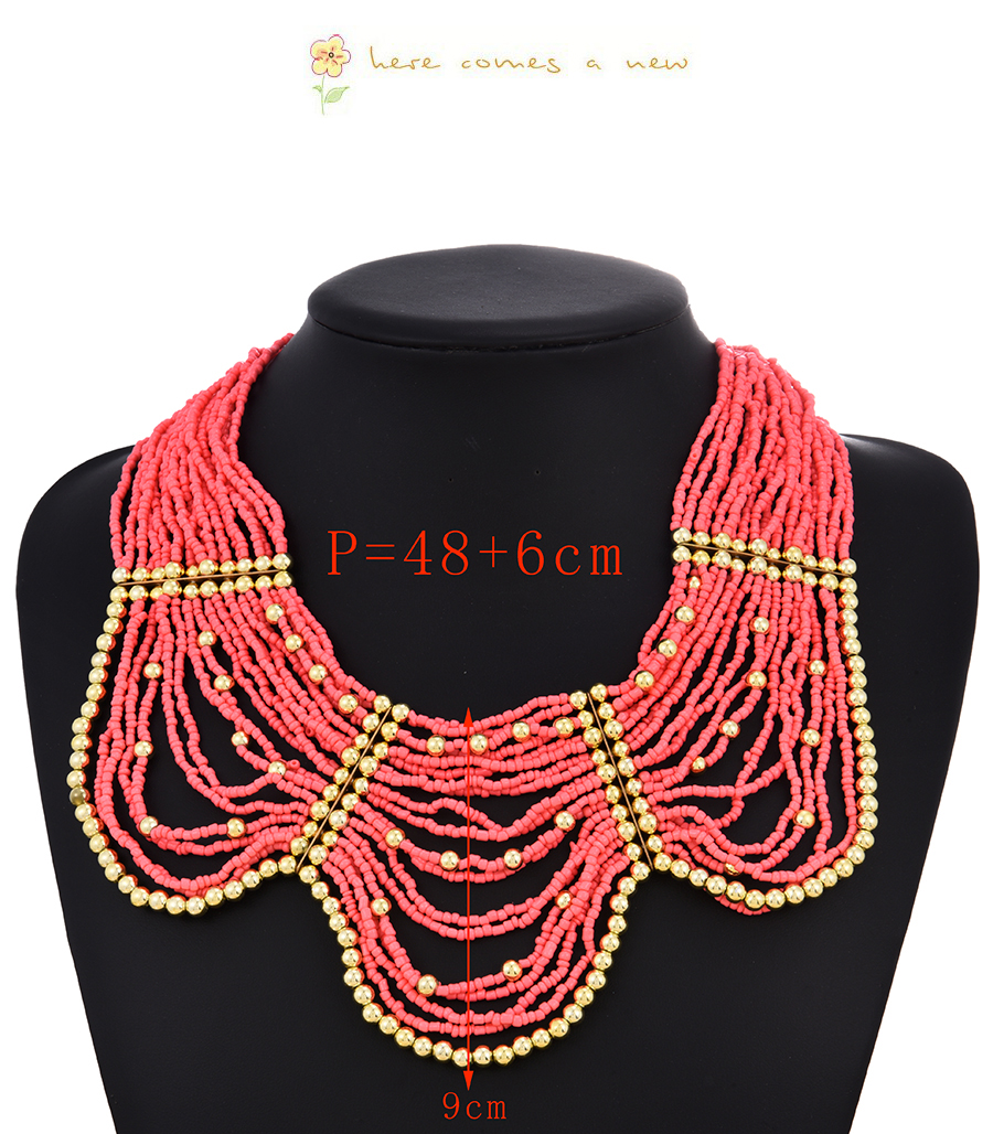 Fashion Red Alloy Multilayer Rice Bead Necklace,Multi Strand Necklaces