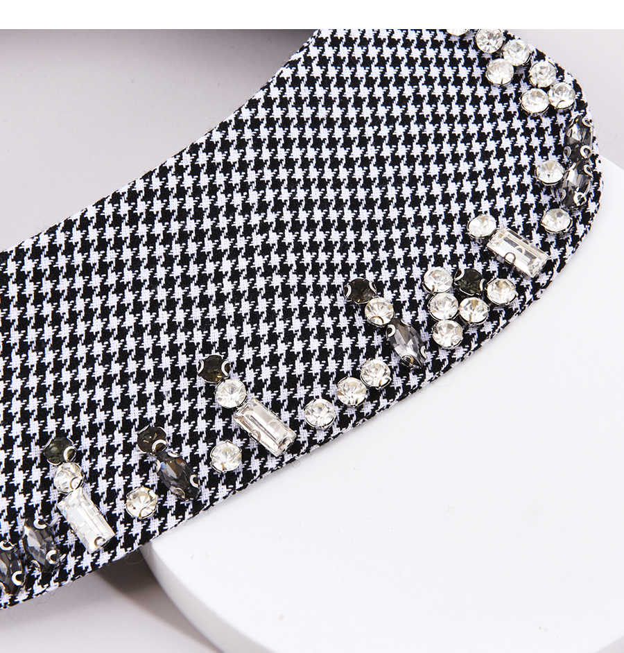 Fashion Black-3 Fabric Houndstooth Fake Collar With Diamonds,Thin Scaves