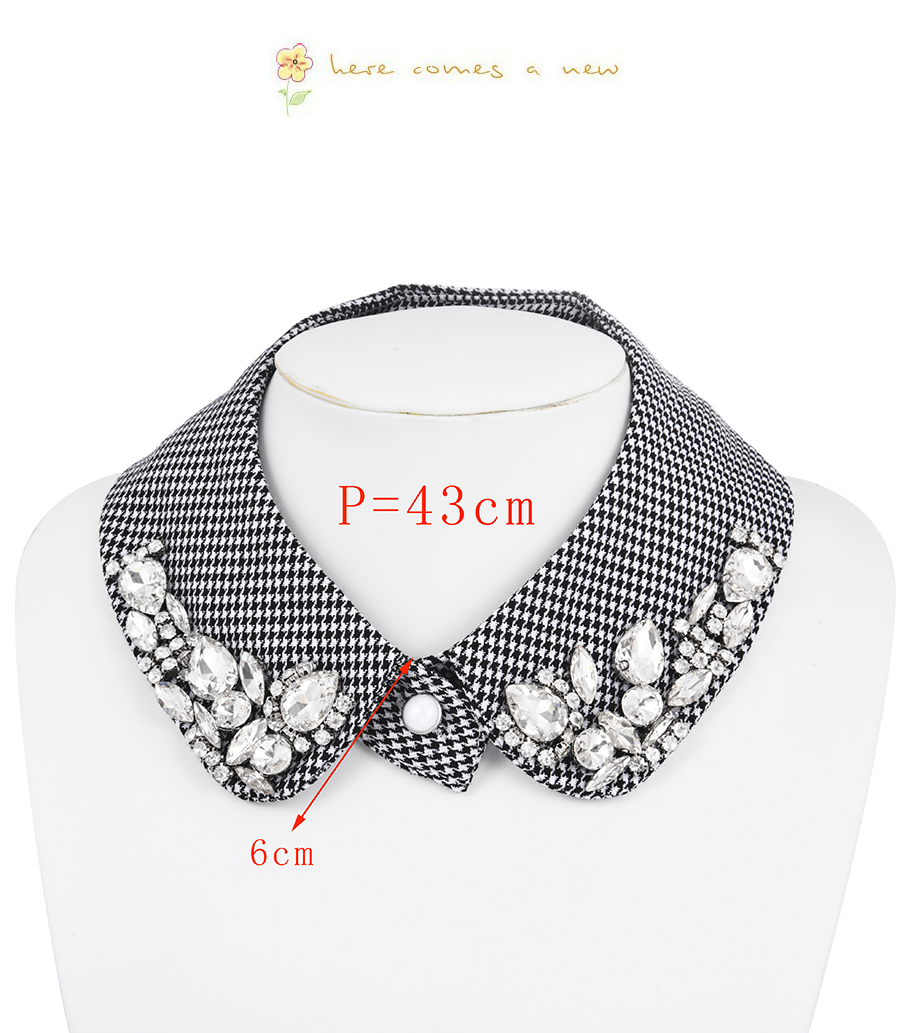 Fashion Black-2 Fabric Houndstooth Fake Collar With Diamonds,Thin Scaves