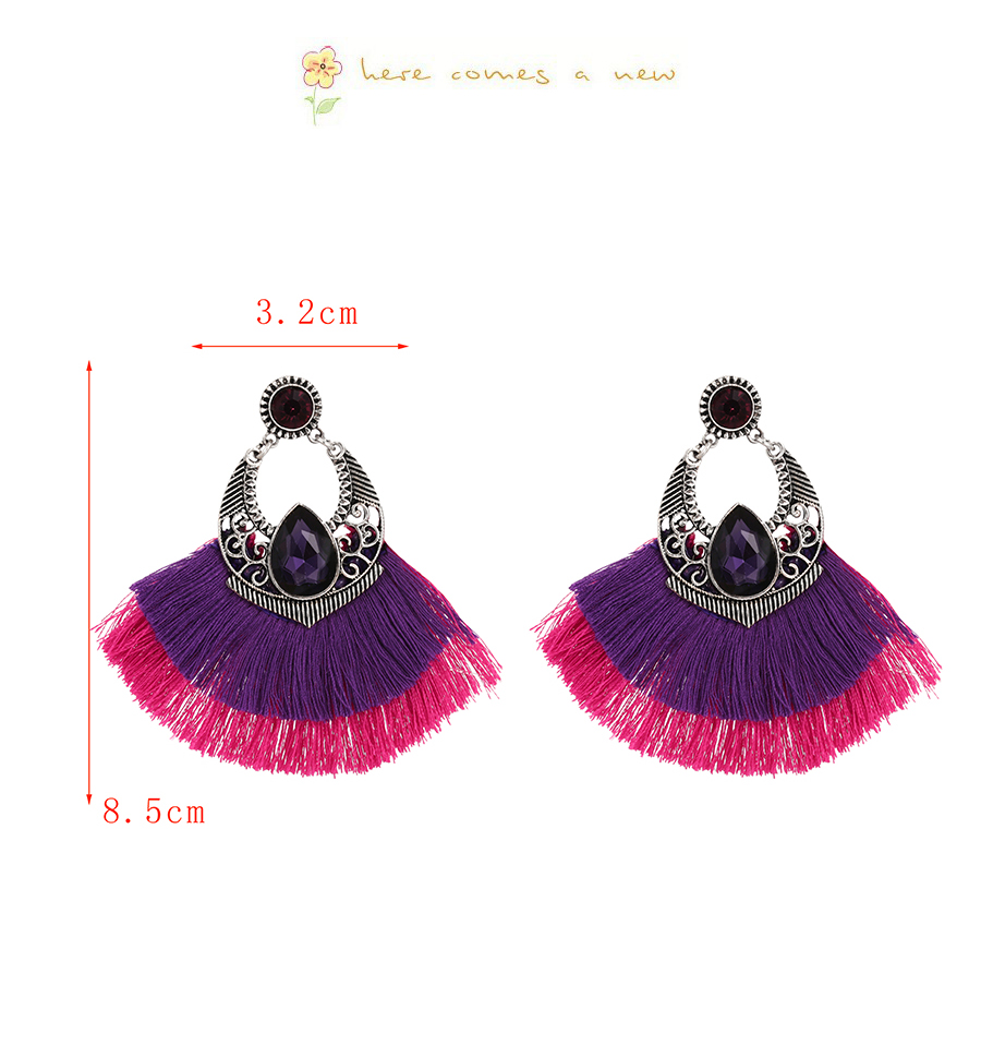 Fashion Purple Alloy Diamond Pattern Colorblock Tassel Stud Earrings,Stud Earrings