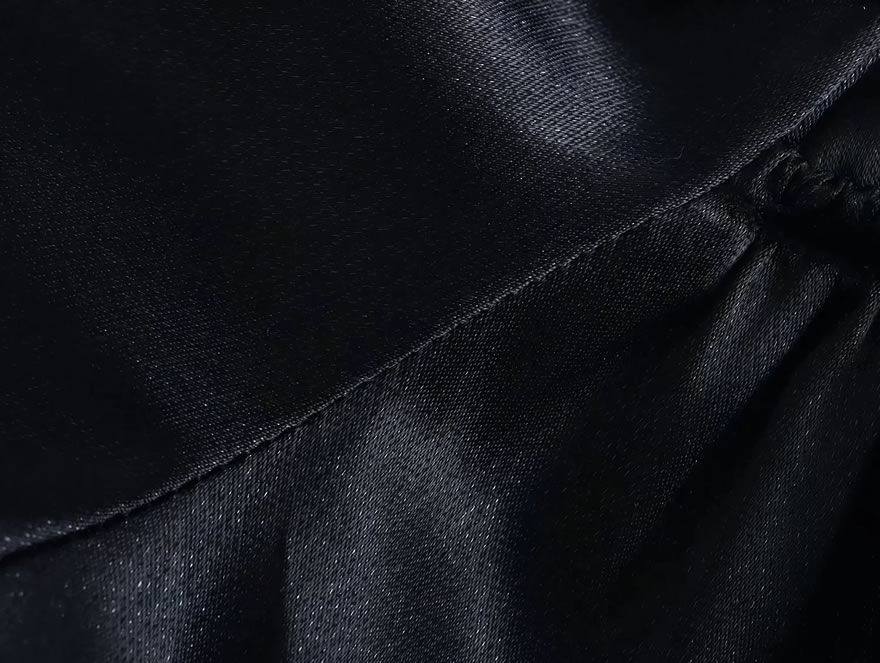 Fashion Black Square Neck Pleated Puff Sleeve Dress,Mini & Short Dresses