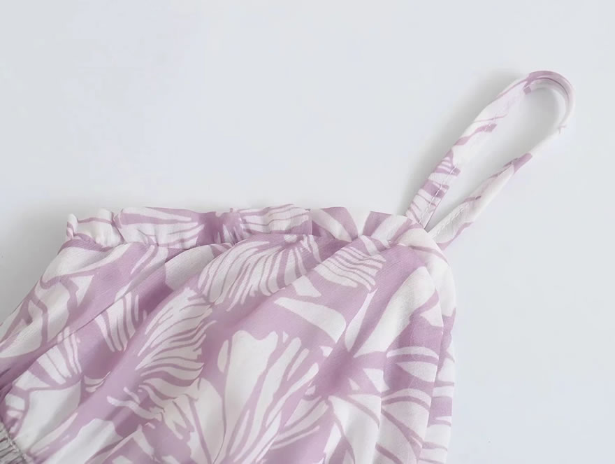 Fashion Purple Chiffon Print Nipped Waist Layered Slip Dress,Mini & Short Dresses